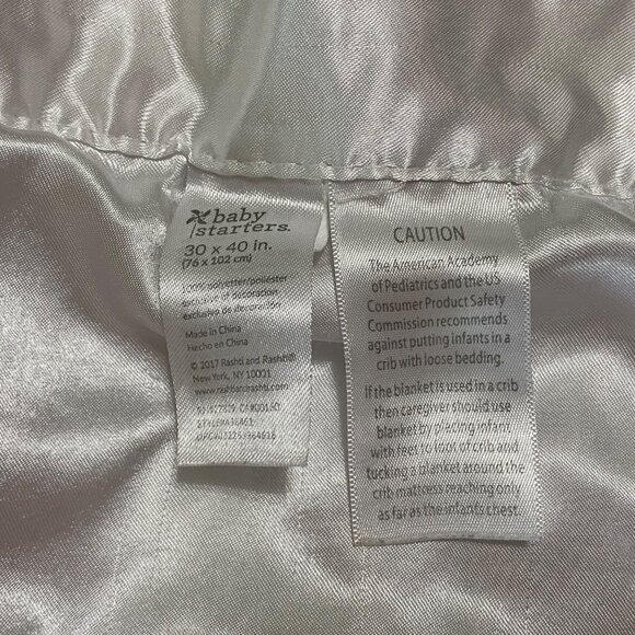 Baby Starters White Blanket Soft Minky Dot and Satin 30x40 Elephant Moon Stars - Picture 8 of 9